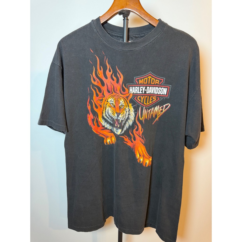 Vintage Harley-Davidson Untamed Tiger T-Shirt XL Black Hanes Beefy-T Skagit WA